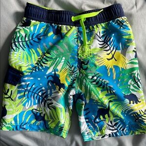 Tropical T-Rex Print Kids Swim Shorts